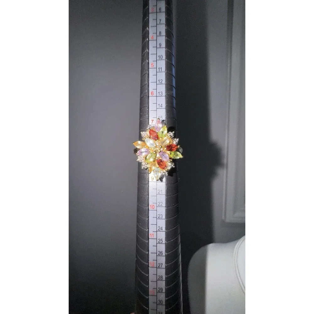 Sterling Silver Vermeil Marquise-Cut Multi-Color Gems Vintage Dome‎ Ring Sz 8